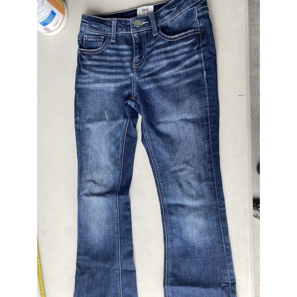 BKE Youth Jeans 12R Tailored Bootcut Dark Wash Adjustable Waste Denim